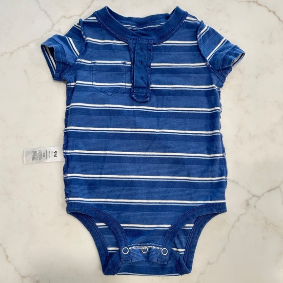 OshKosh B'gosh - 9M - Blue Striped Button Down Short-Sleeve Bodysuit - Clean! - Picture 3 of 4